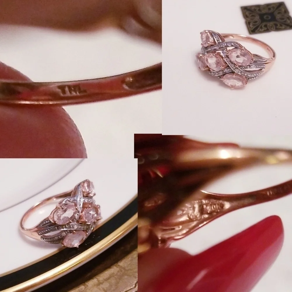 Vintage Genuine Cora De Rosa Morganite & Diamond 10K Rose Gold Ring Sz 7